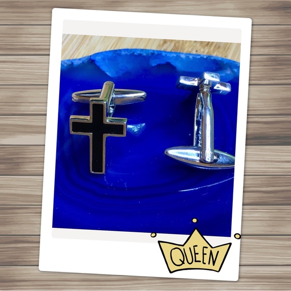 Tommy Dean Other - Silver Cross Cufflinks  Religious Black Enamel